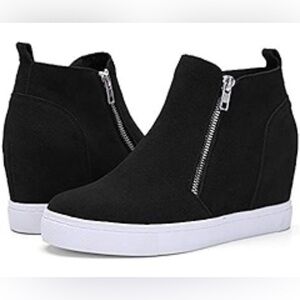 Steve Madden Platform Wedges Black Round Toe Side Zip Booties Sneakers Girls 2